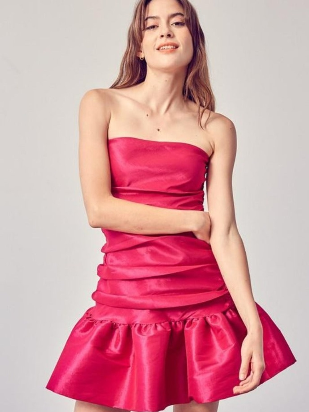 DO+BE strapless mini dress with ruffled flounce hem and ruching sz small nwt